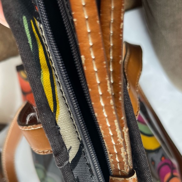 Fossil Handbag Floral Nature Design Coated Canvas Leather Tote Shoulder Bag - Picture 10 of 11